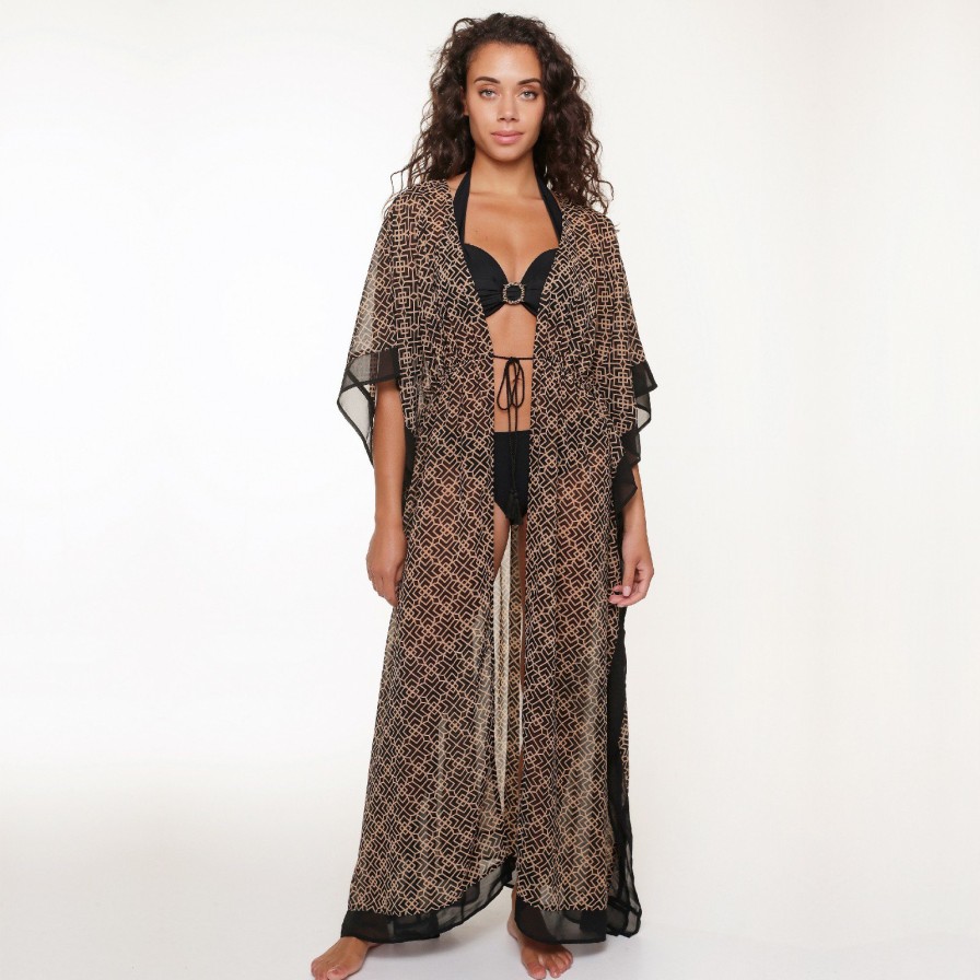 Badmode LingaDore Strandaccessoires | 6511P-1 Kimono Zwart-Goud